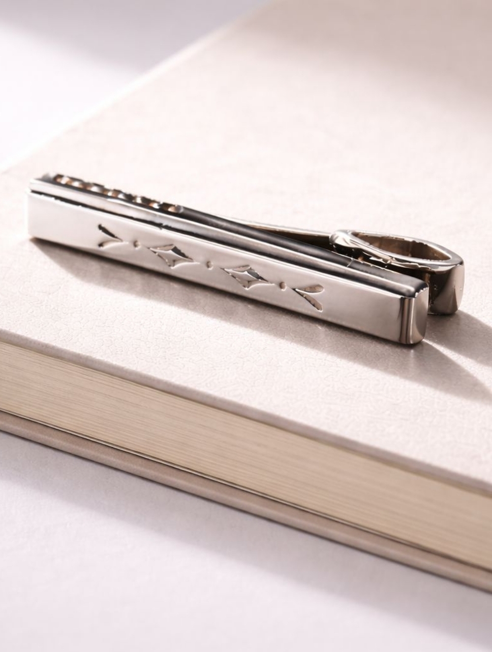 Silver Tone Tie Bar with Cutout Detail